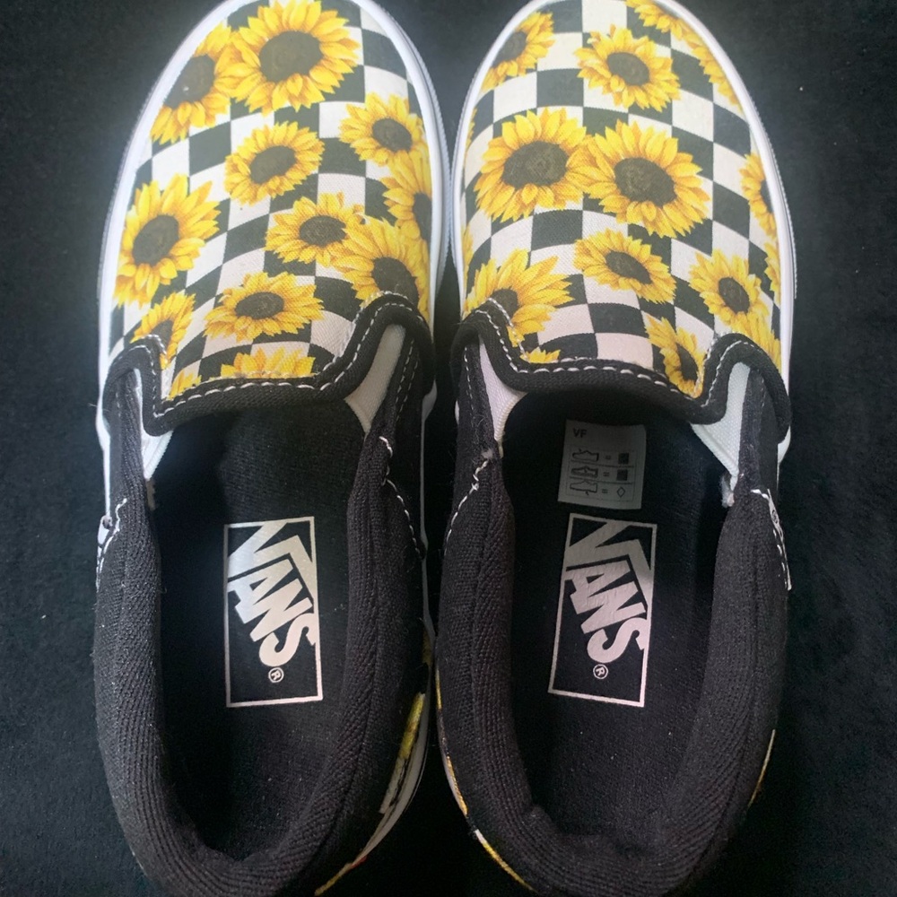 Vans Kids Slip-On Sunflower Checkerboard Sneakers - Yellow, Black, White - Picture 5 of 6